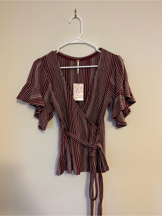 Free People Tops - Striped Wrap Blouse - Burgundy Pink |